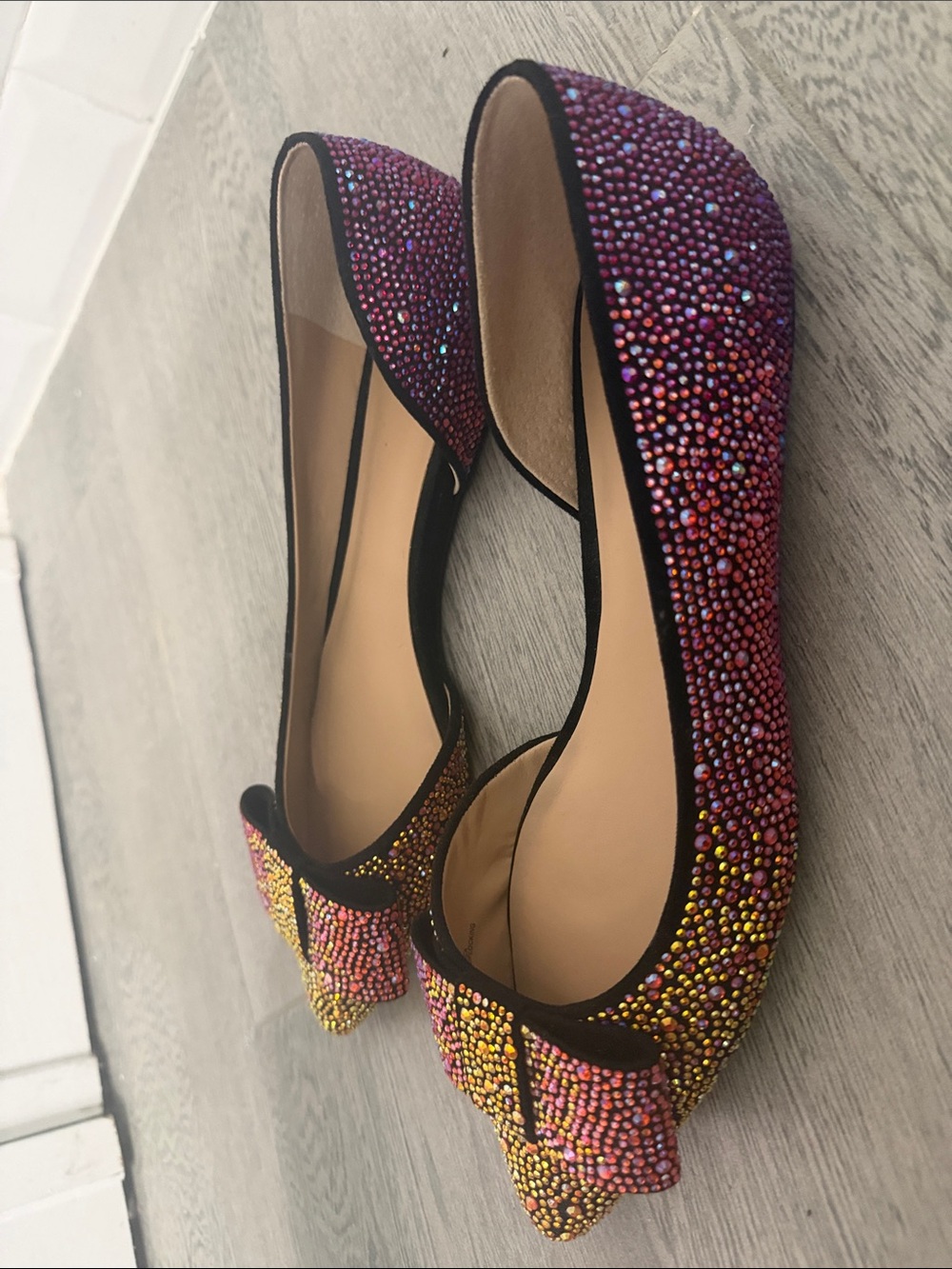 Crystal-Embellished Pointed Flats in Pink Ombré  - INC - Picture 3 of 6